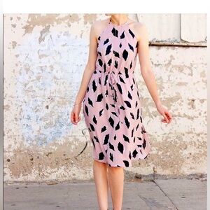 LOFT Dusty Rose Mauve Sleeveless Leaf Print Dress XL